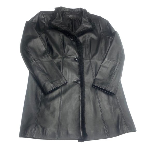 Centigrade Jackets & Blazers - . Centrigrade Outerwear Leather Jacket Faux Fur Trim Black